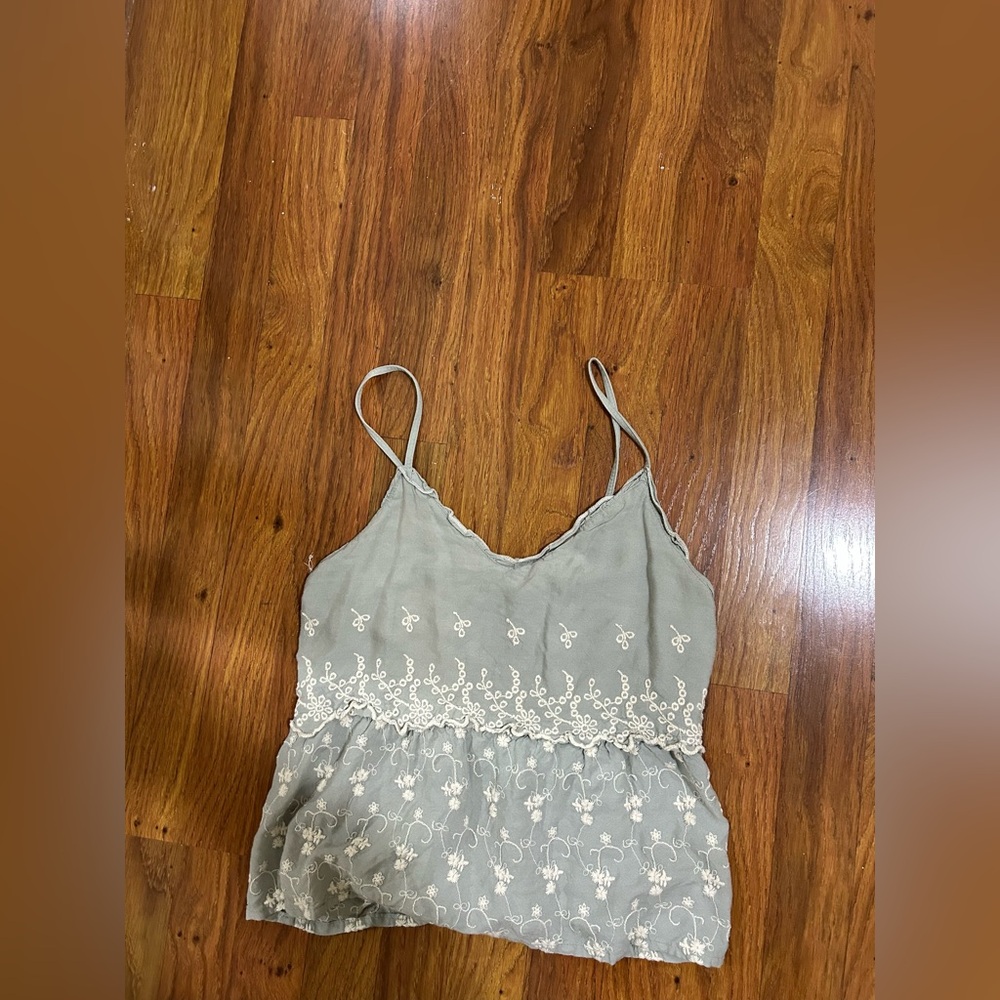 Gray Spaghetti Strap Embroidered Top